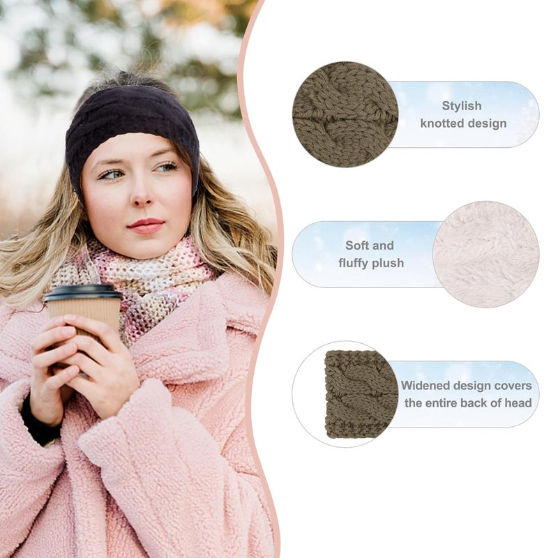 Cavetee Winter Headbands for Women, 4 Pieces Ear Muffs Crochet Soft Lined Elastic Ear Warmers for Women Christmas Gift - Image 3